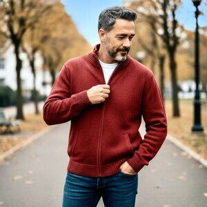 L.L. BEAN Full Zip MENS Cardigan Sweater COTTON